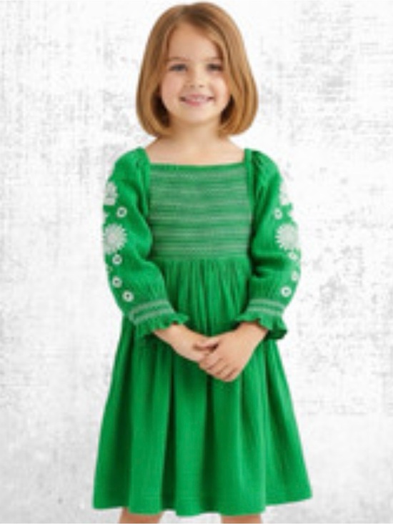 Mini Boden Other - Mini Boden Green Embroidered Square-Neck Dress